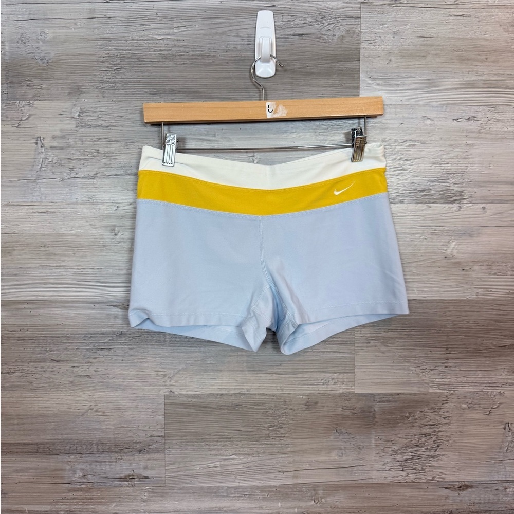 Nike Light Blue Athletic Shorts with Yellow Waistband